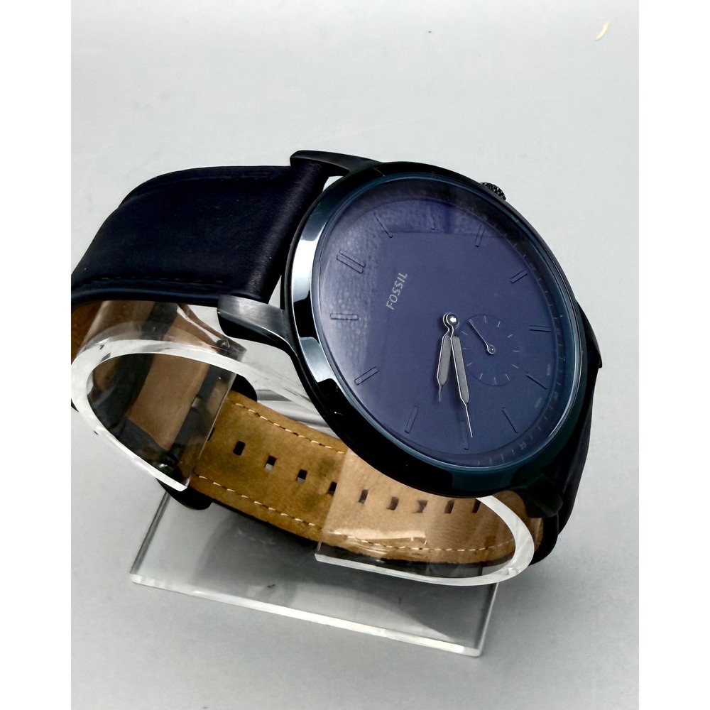 Fossil The Minimalist Mono FS5448 Mens Blue Dial Black Leather Watch 44mm